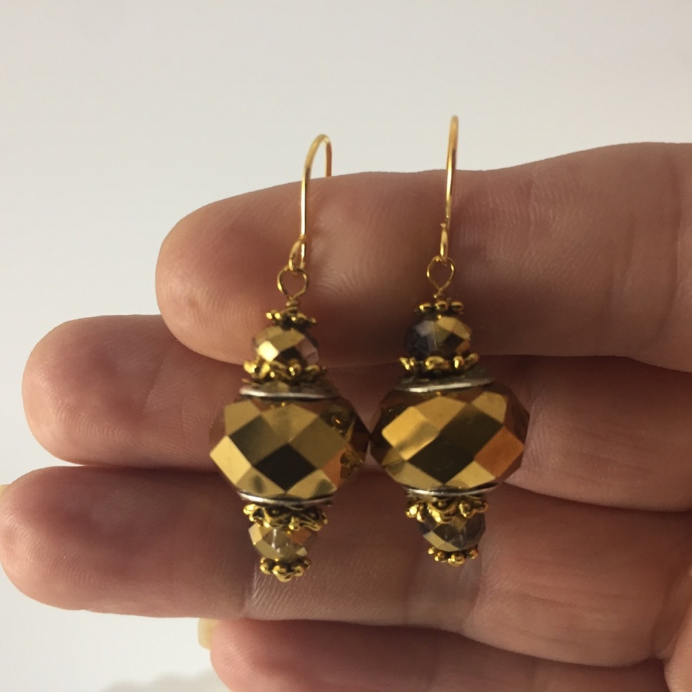 Handmade Earrings Gold Glass Plated New - Picture 4 of 4